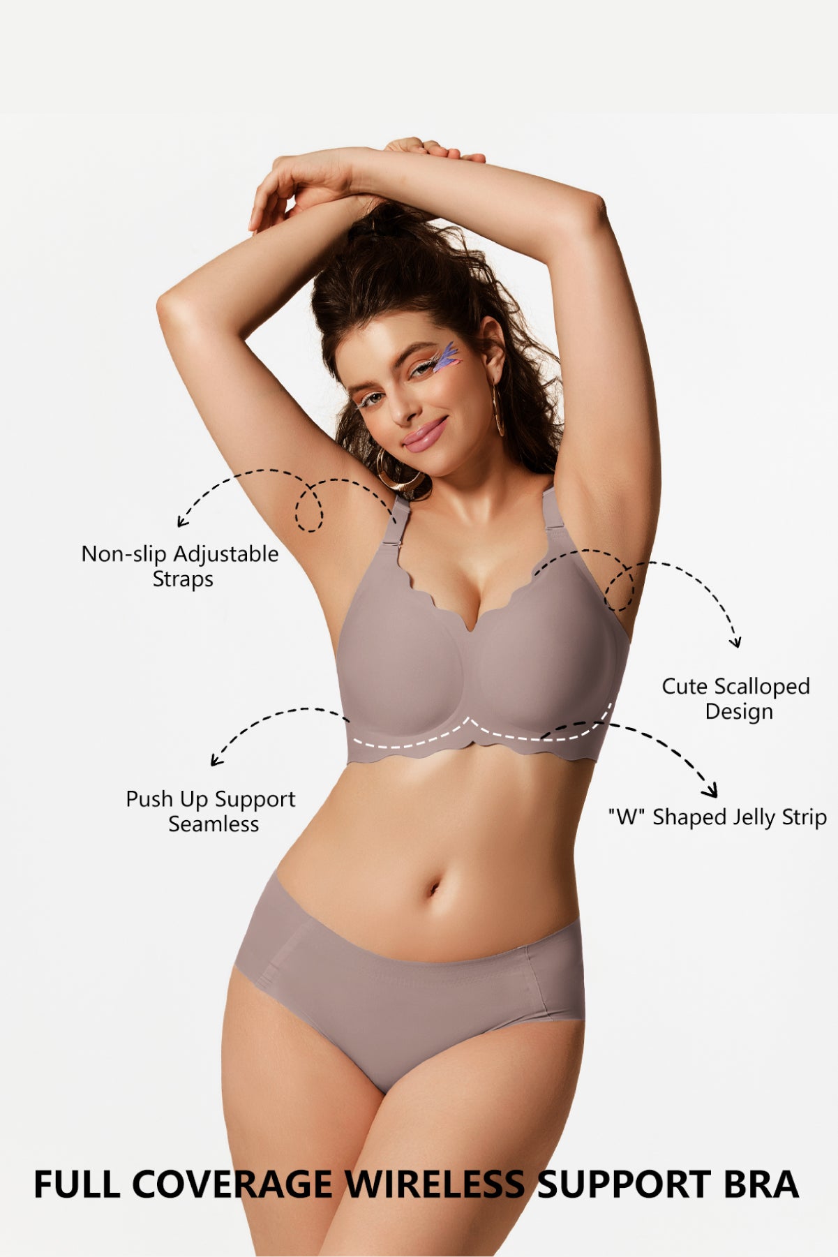 Jelly Bras for Women No Underwire Scalloped Push Up Wireless Bralettes Seamless Soft Comfort Everyday Tshirt Bra Grey