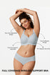 Haze blue wirefree push-up bra with non-slip adjustable straps and scalloped trim