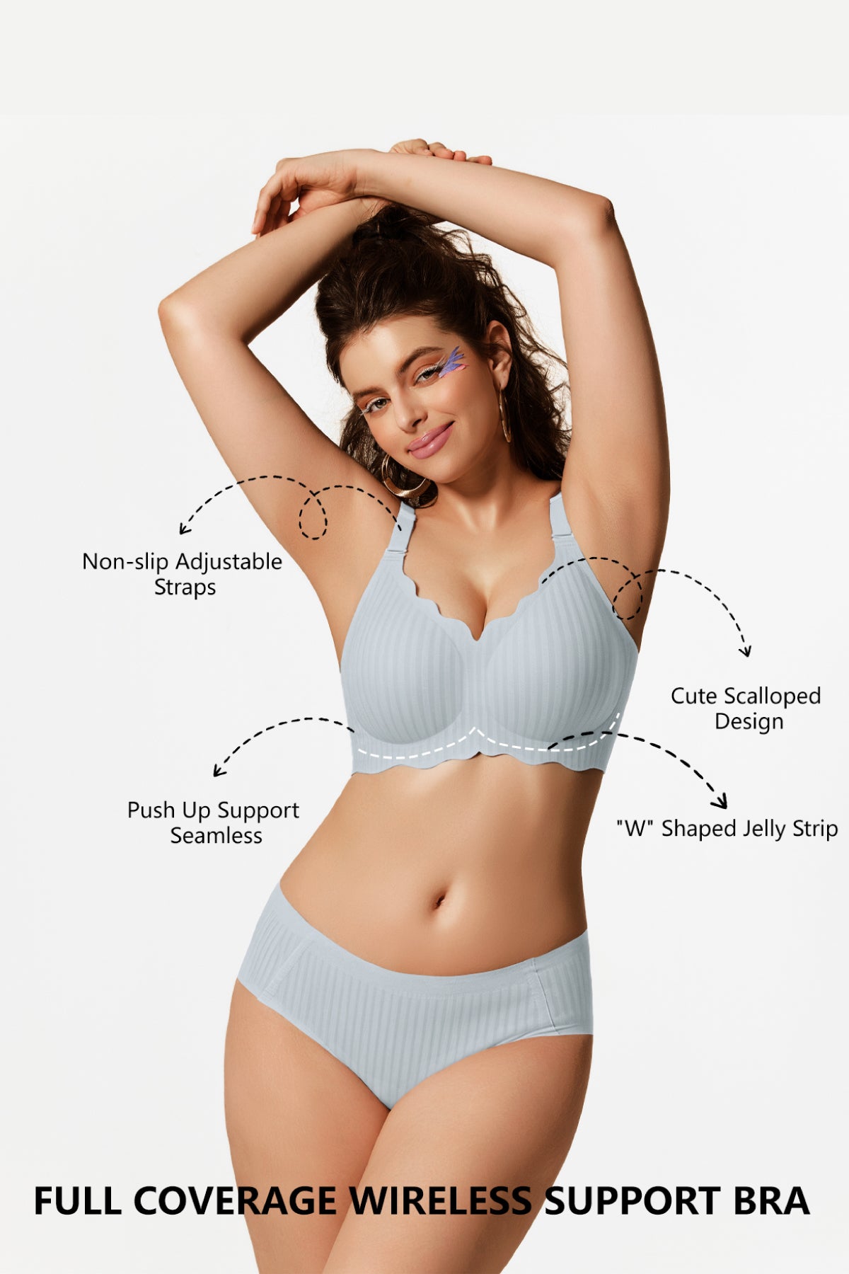 Jelly Bras for Women No Underwire Scalloped Push Up Wireless Bralettes Seamless Soft Comfort Everyday Tshirt Bra Haze Blue
