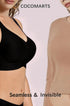 Black seamless wireless bra with smooth molded cups and a V neckline