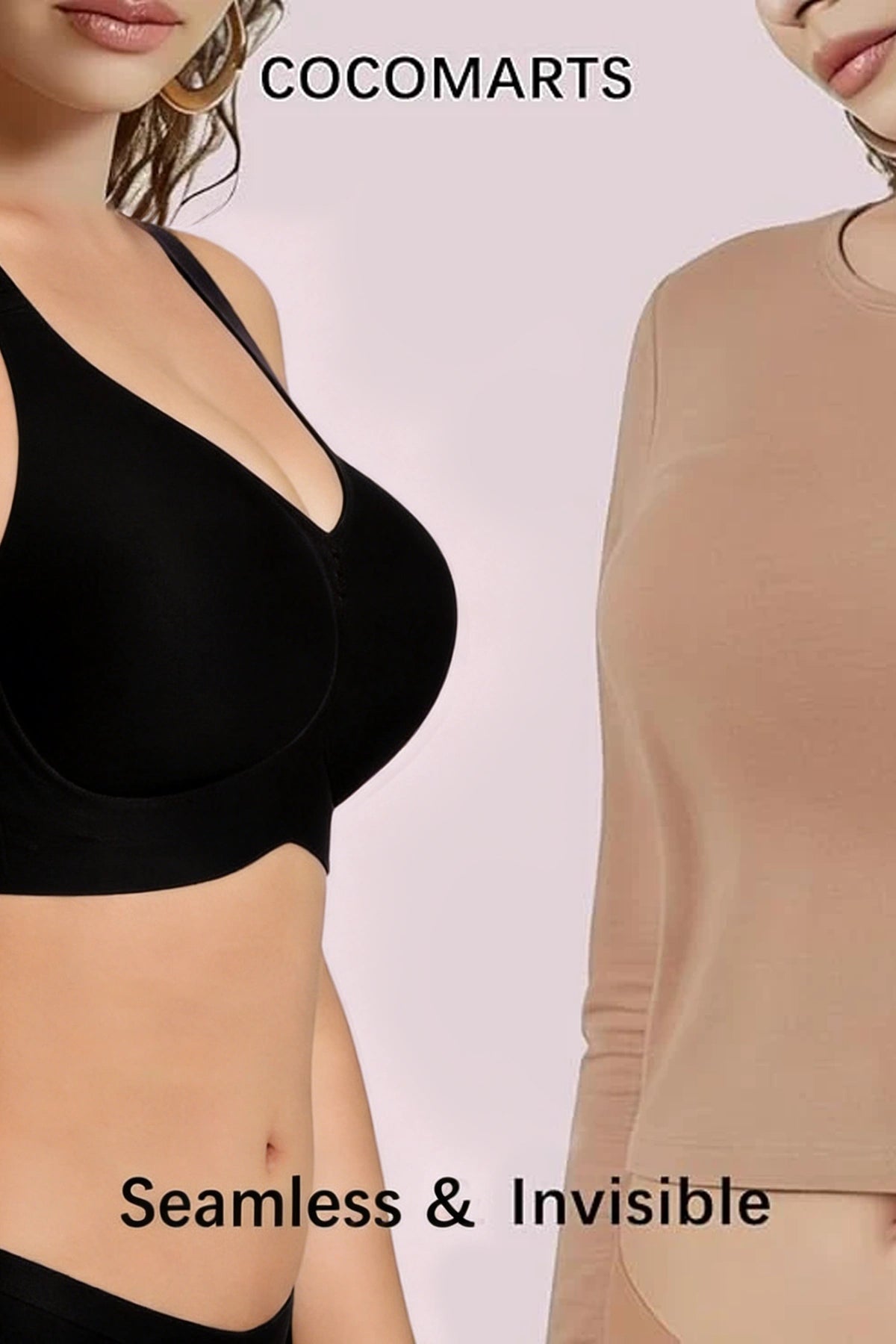 Black seamless wireless bra with smooth molded cups and a V neckline