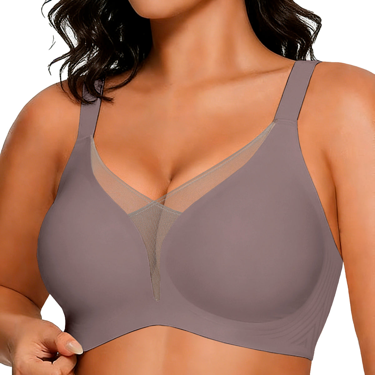 COCOMARTS Jelly Bras for Women No Underwire Push Up Deep V Mesh Comfort T Shirt Bralette Wireless Seamless Everyday Bra Coffee