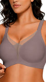 COCOMARTS Jelly Bras for Women No Underwire Push Up Deep V Mesh Comfort T Shirt Bralette Wireless Seamless Everyday Bra Coffee