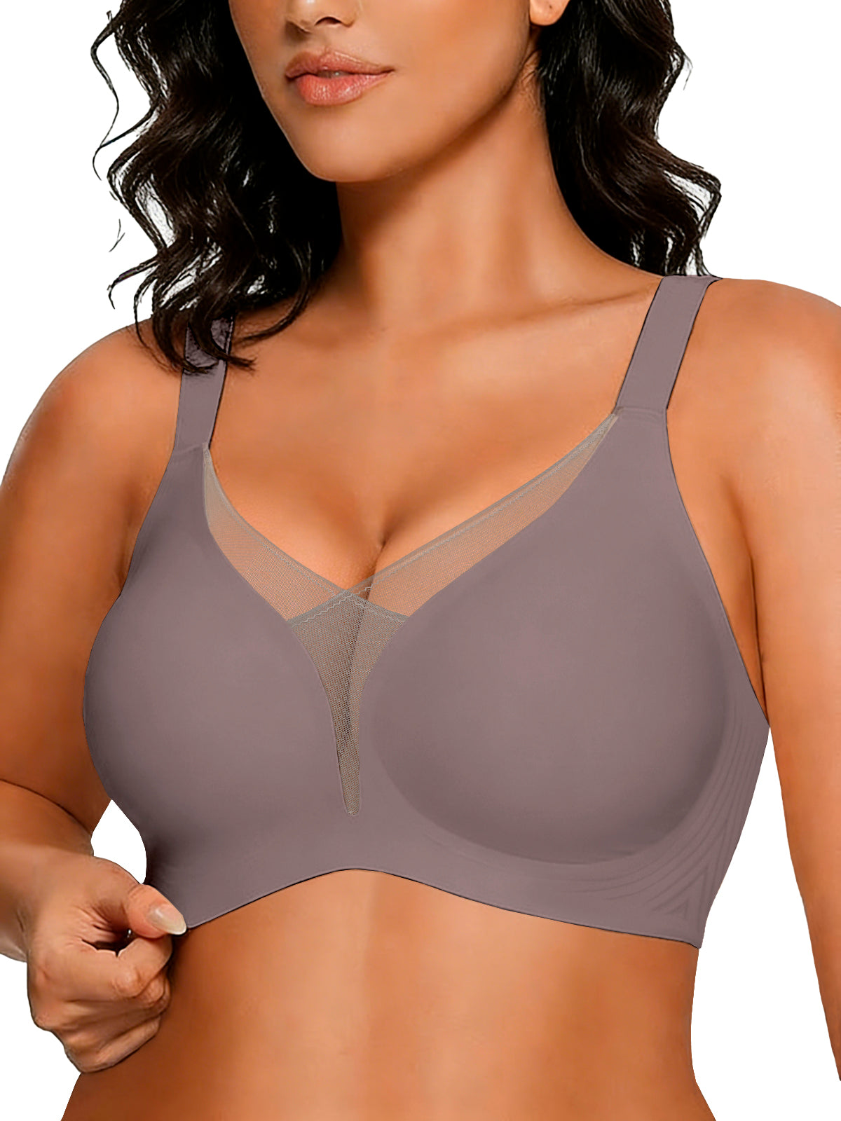 COCOMARTS Jelly Bras for Women No Underwire Push Up Deep V Mesh Comfort T Shirt Bralette Wireless Seamless Everyday Bra Coffee