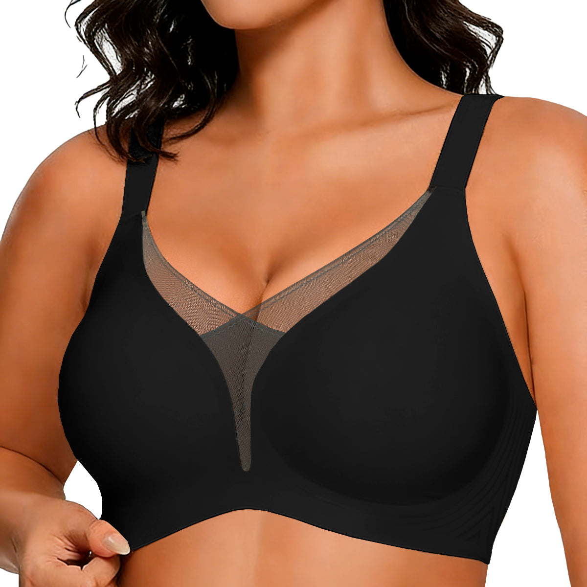 COCOMARTS Jelly Bras for Women No Underwire Push Up Deep V Mesh Comfort T Shirt Bralette Wireless Seamless Everyday Bra Black