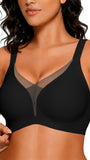 COCOMARTS Jelly Bras for Women No Underwire Push Up Deep V Mesh Comfort T Shirt Bralette Wireless Seamless Everyday Bra Black