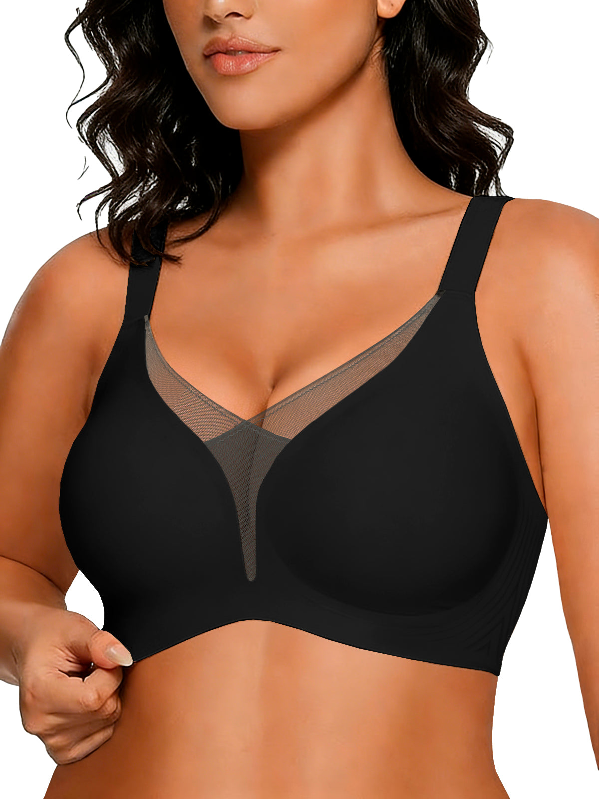 COCOMARTS Jelly Bras for Women No Underwire Push Up Deep V Mesh Comfort T Shirt Bralette Wireless Seamless Everyday Bra Black