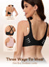 Black wireless bra with open-back strap design and adjustable back closure