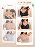 Black seamless wireless bra on model with V-neck and comfort support fit