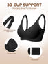 Black wireless bra with 3D molded cups, wide straps and semi-fitted pads