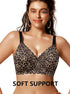 Black leopard print soft support bra with full cups and adjustable shoulder straps