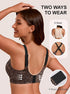 Leopard print wireless bra back view with adjustable straps and hook closure