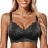 Black glitter scalloped wireless push-up bra with V-neck and wide adjustable straps