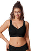 Black full-coverage t-shirt bralette, no underwire, front view