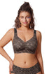 Leopard-print full-coverage bralette with wide straps, no underwire, black base