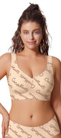 Beige printed no-underwire full-coverage t-shirt bralette with spaghetti straps