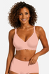 Tea red no-underwire full-coverage bra with scalloped trim