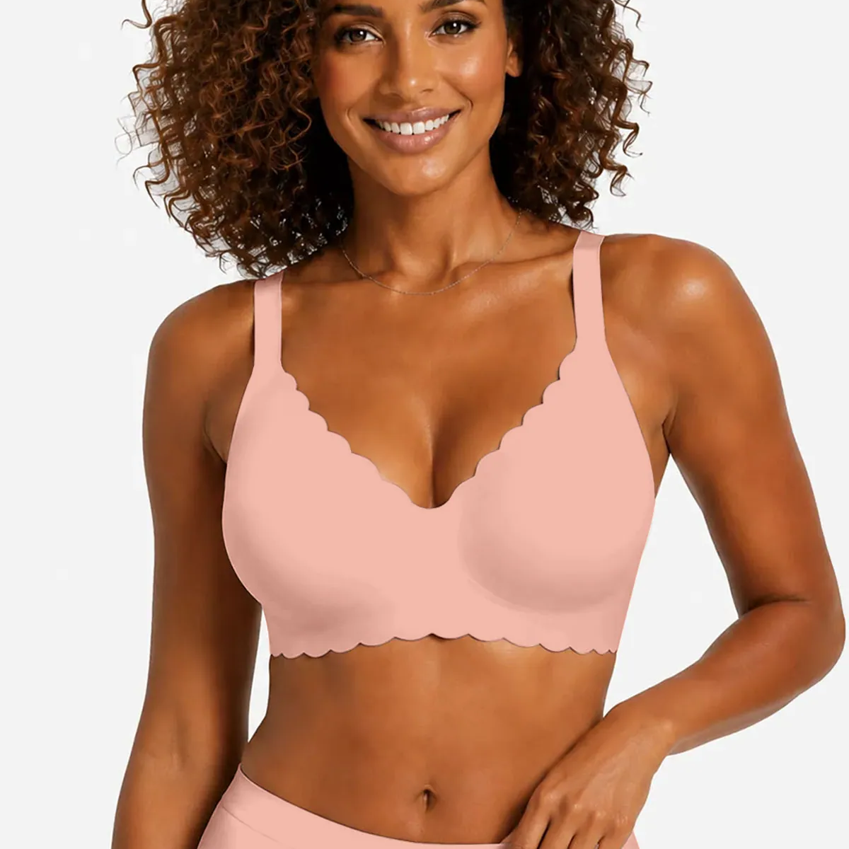Tea red no-underwire full-coverage bra with scalloped trim