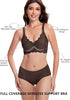 Wireless push-up bra in dark coffee with scalloped cups, seamless jelly-strip design.