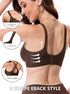 Seamless push-up bra in dark coffee with U-back cross straps and front closure.