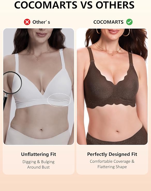 Dark coffee seamless push-up bra with scalloped cups for comfortable fuller coverage.