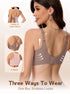 Grey seamless open-back halter bra with X-back straps and adjustable neck loops