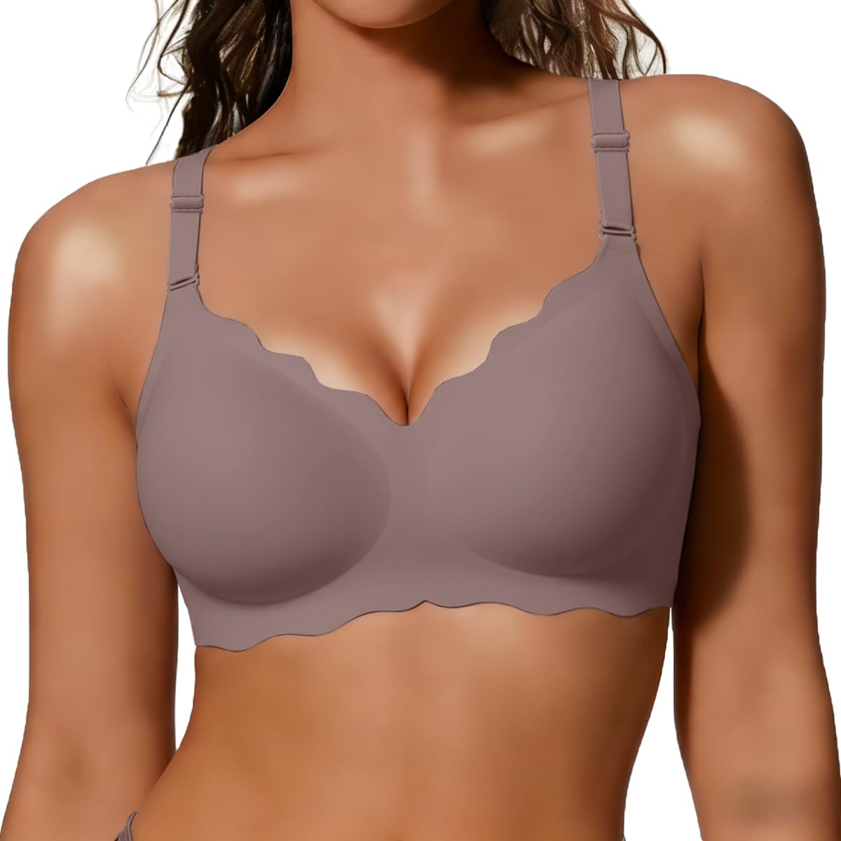 COCOMARTS Jelly Bras for Women No Underwire Scalloped Push Up Wireless Bralettes Seamless Soft Comfort Everyday Tshirt Bra Grey