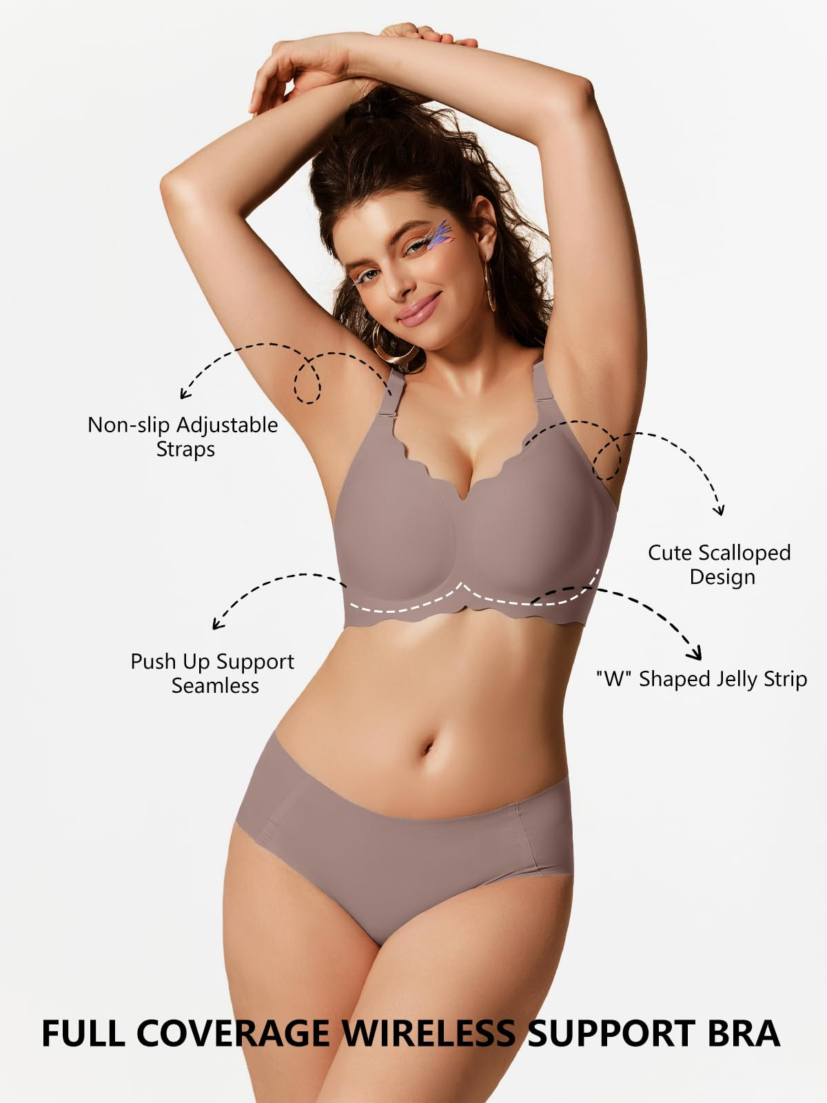 COCOMARTS Jelly Bras for Women No Underwire Scalloped Push Up Wireless Bralettes Seamless Soft Comfort Everyday Tshirt Bra Grey