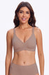 Grey seamless V-neck bralette, no underwire, smooth everyday fit