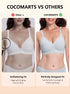 Comparison graphic featuring haze blue seamless push-up bra with flattering fit