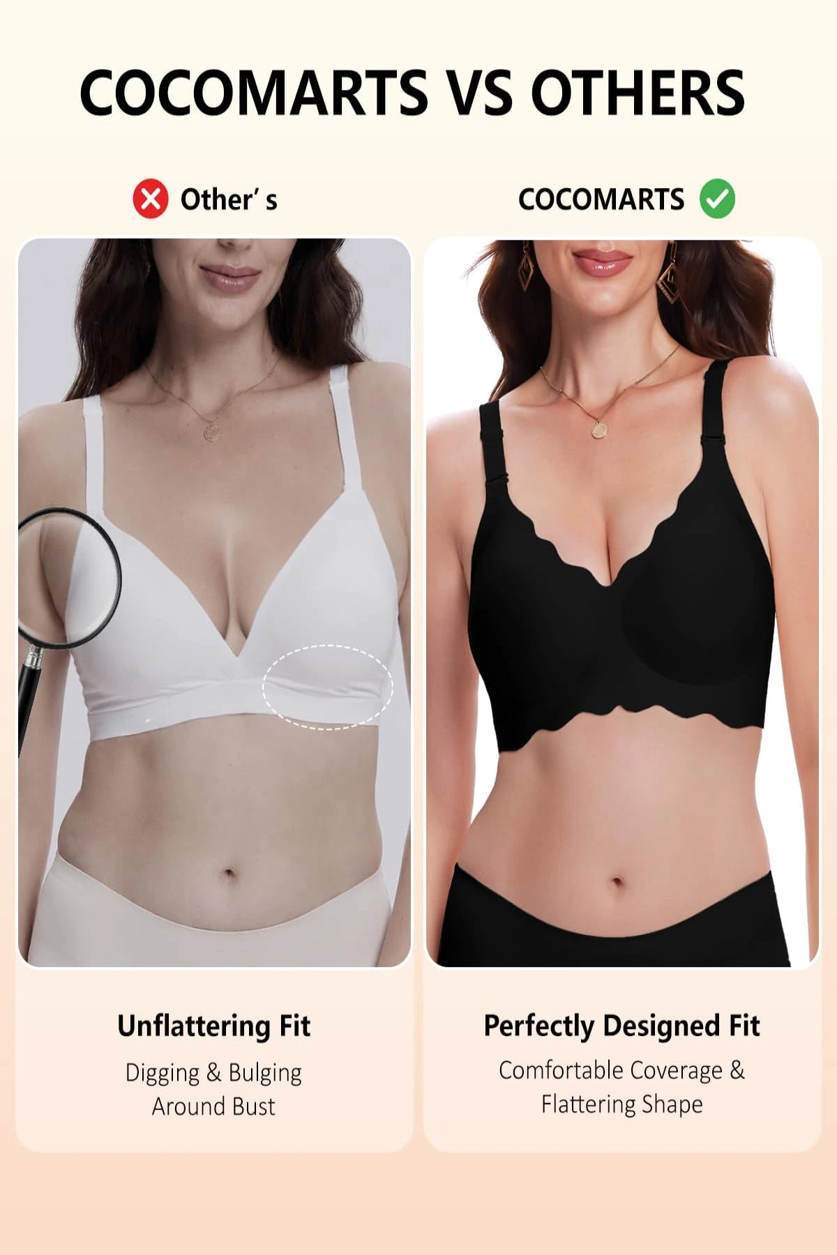 Black scalloped wireless bra with smooth seamless fit and comfortable coverage