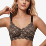 Leopard-print seamless push-up bra with scalloped V-neck cups and black straps