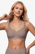 Grey seamless push-up bra with scalloped underbust edge and adjustable straps