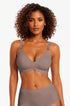 Grey seamless push-up bra with scalloped cups and adjustable shoulder straps