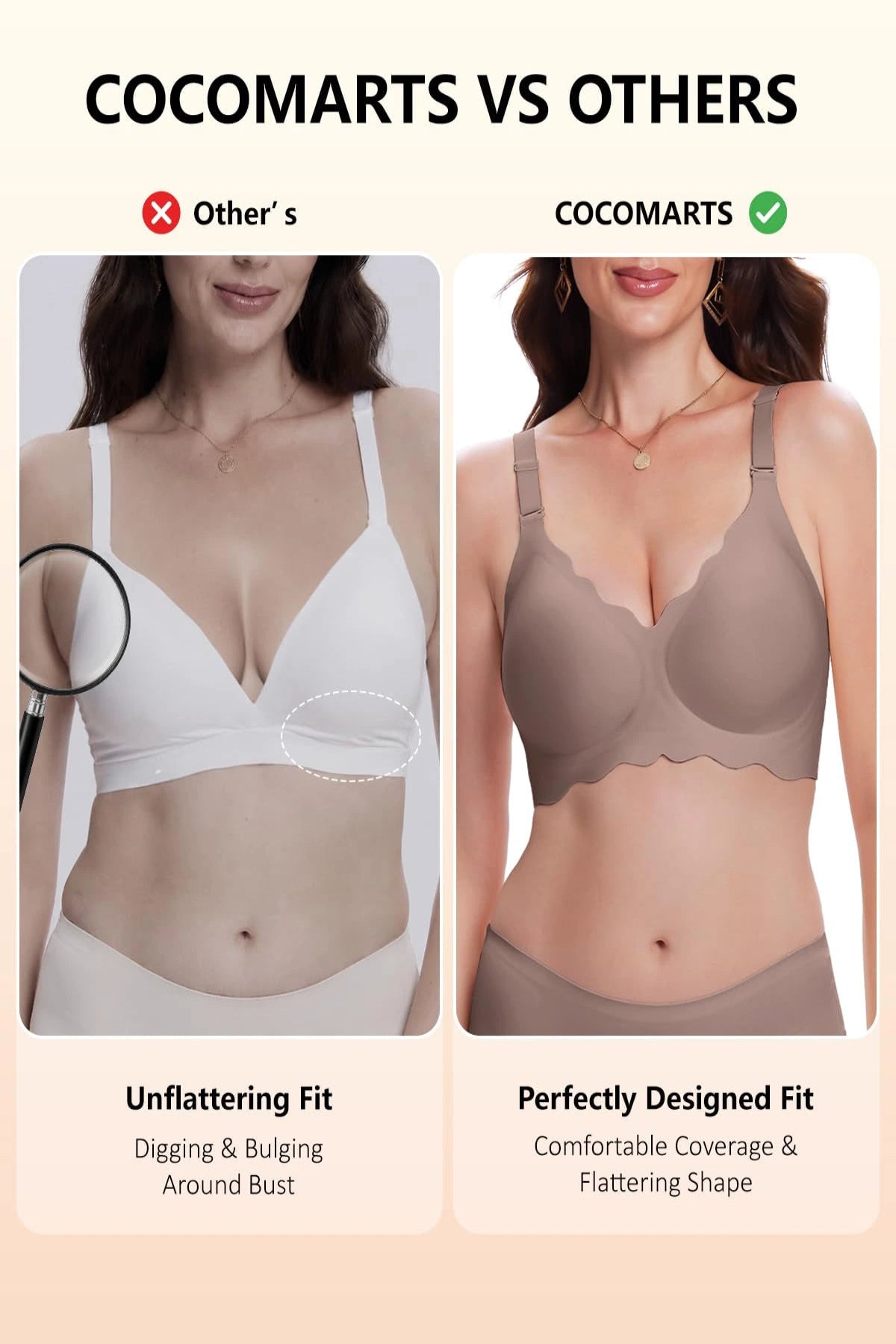 Side-by-side view of grey seamless push-up bra on models