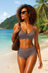 Grey V-neck seamless push-up bra with scalloped cup edges and thin straps