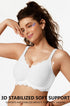 White scalloped wireless push-up bra, seamless cups, adjustable straps on model