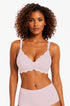 Pink seamless wireless push-up bra with scalloped cups and adjustable straps
