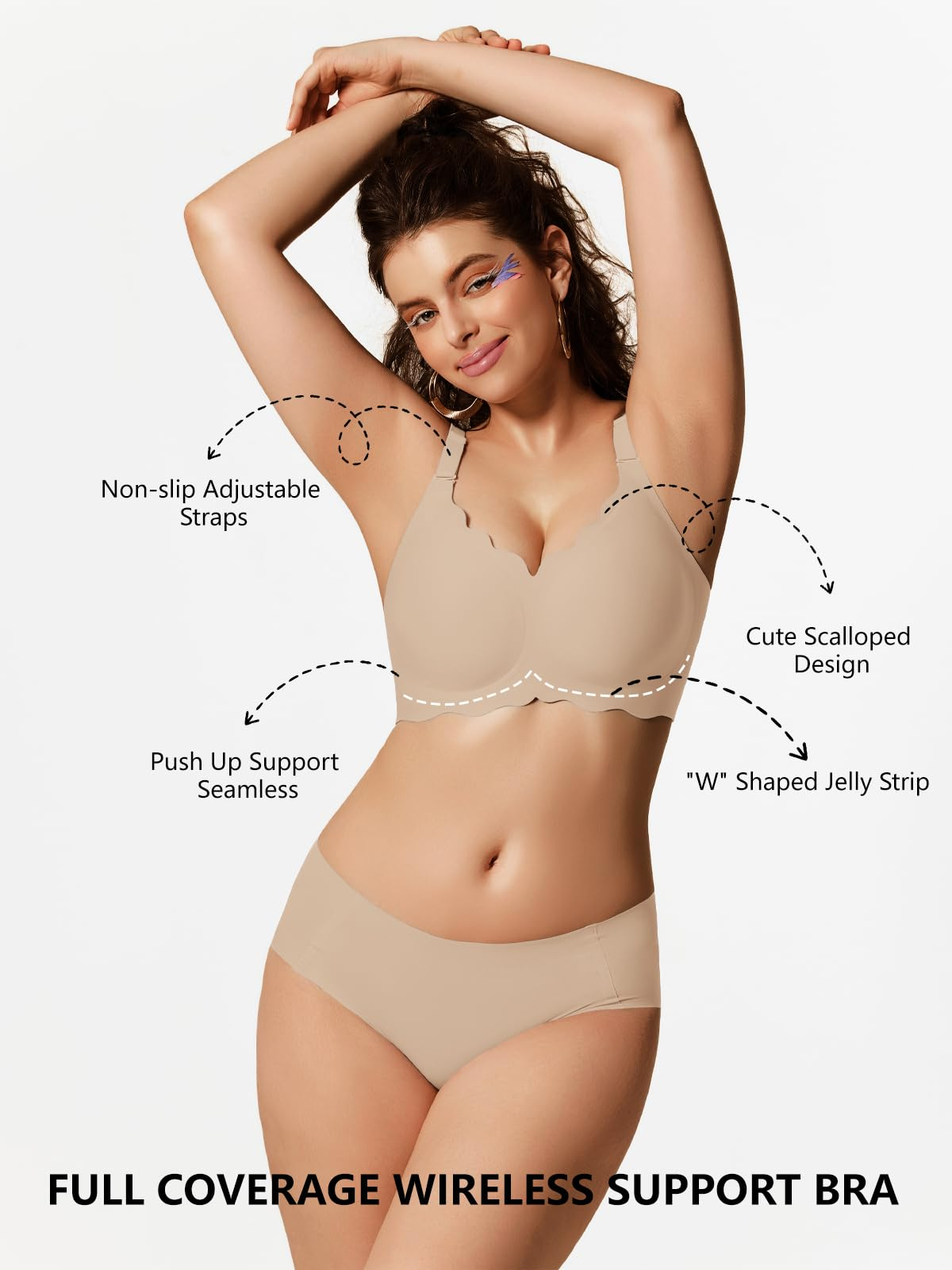 COCOMARTS Jelly Bras for Women No Underwire Scalloped Push Up Wireless Bralettes Seamless Soft Comfort Everyday Tshirt Bra Nude
