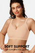 Nude seamless plunge bra with wide straps, smooth underwire-free fit