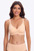 Seamless nude V-neck bralette with smooth cups and wide straps