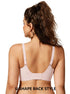 Pink full-coverage bra back with U-shaped strap design and adjustable straps