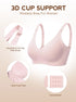 Pink wireless bra with adjustable wide straps and removable semi-fitted pads