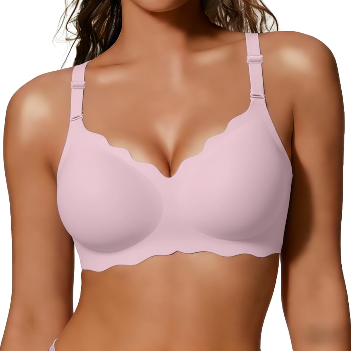 COCOMARTS Jelly Bras for Women No Underwire Scalloped Push Up Wireless Bralettes Seamless Soft Comfort Everyday Tshirt Bra Pink