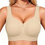 Semolina beige underwire-free full-coverage t-shirt bralette with smooth V-neck front