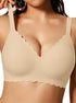 Light beige no-underwire full-coverage bra with scalloped edges and smooth cups.
