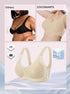 Semolina beige underwire-free bralette with breathable-looking scoop front and wide straps