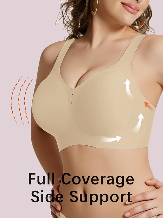 Semolina beige underwire-free bralette with deep V neckline and side-support cups