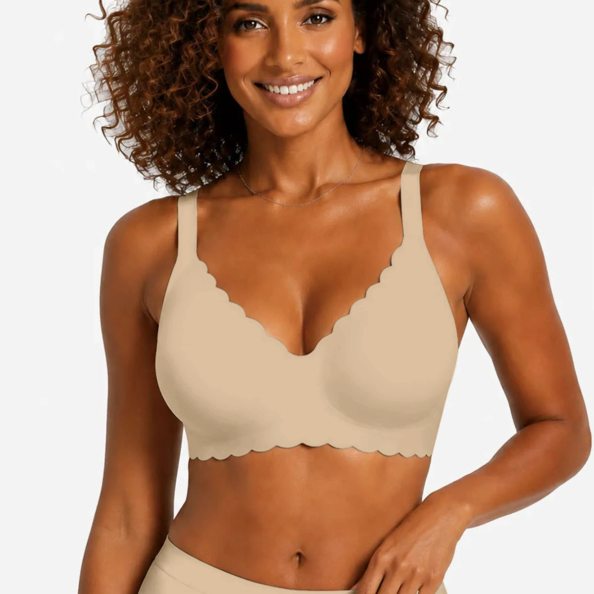 Semolina scalloped no-underwire full-coverage bra with stretch cups