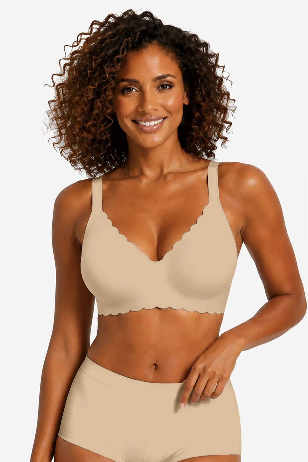 Semolina scalloped no-underwire full-coverage bra with stretch cups